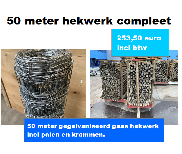 50 meter landhek 100 cm hoog incl gegalvaniseerd gaas - Van Hameren Houthandel