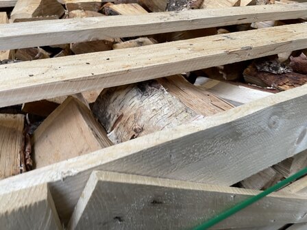 Berken brandhout 1.25 m3 in krat stukken circa 25 cm oven gedroogd 