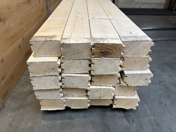 Extra dik damwand vurenhout  12x20 CM dubbel groef/mes 360 CM