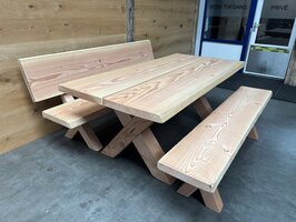 6 CM Douglas kruispoot tafel met bank met en zonder rugleuning  250 CM